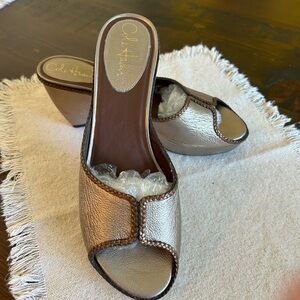 Cole Haan Metallic Open-Toe Mules in Rose Gold and Bronze